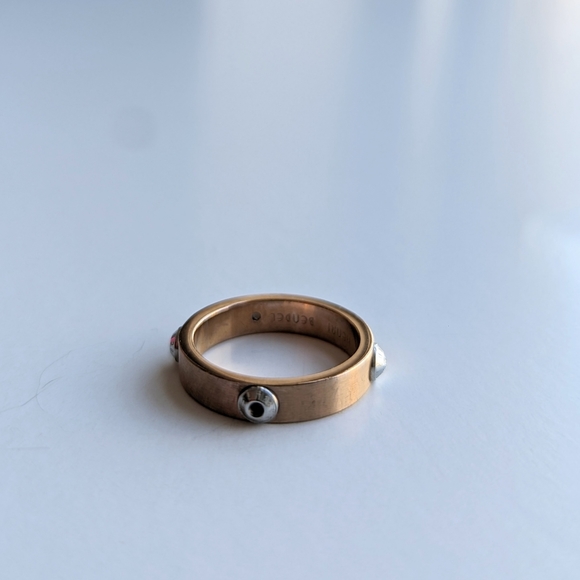 Signed Henri Bendel Stackable Rose Gold with Silver Studs, Swarovski Ring - sz 7 - Picture 5 of 9